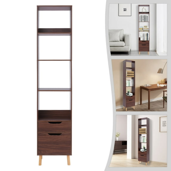 4 Shelf Tall Book Shelf, 71'' Bookcase with Drawers, Floor Standing Open Bookshelf with Storage, Bookcase Storage Organizer for Living Room, Bedroom, Kitchen, Home Office