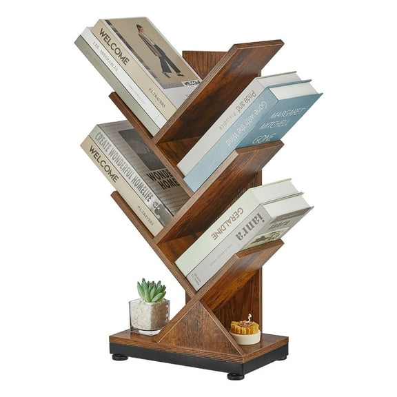 4-Shelf Tree Bookshelf, 4 Tier Floor Standing Bookcase for CDs/Magazine/Books, Small Book Organizer for Bedroom, Living Room, Office,Balcony,Retro Storage Shelves,Classic
