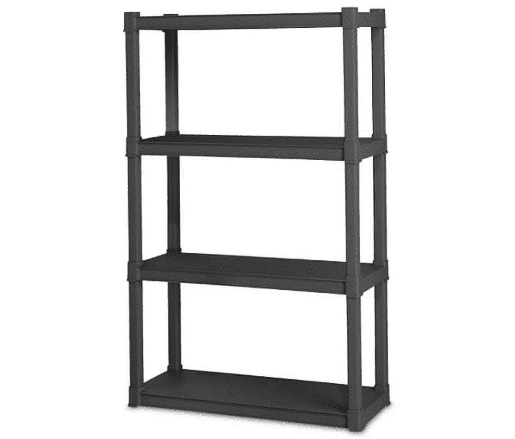 4 Shelf Unit, Heavy Duty and Easy to Assemble Plastic Storage Unit, Organize Bins in the Garage, Basement, Attic, Mudroom, Gray, 1-Pack