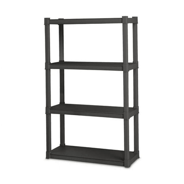4 Shelf Unit, Heavy Duty and Easy to Assemble Plastic Storage Unit, Organize Bins in the Garage, Basement, Attic, Mudroom, Gray, 1-Pack