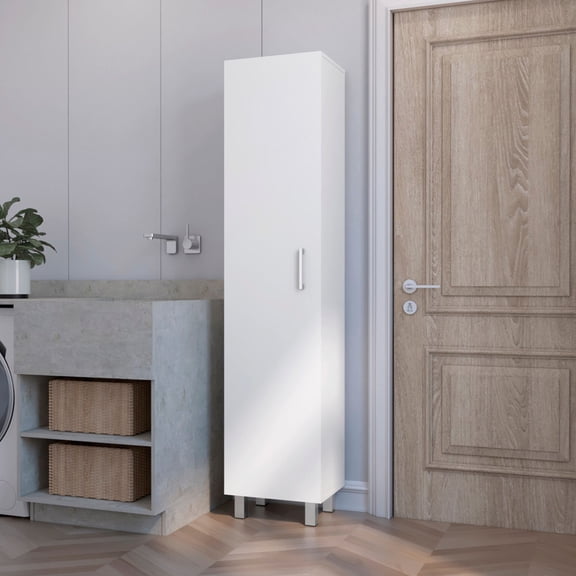 4-Shelf White Cabinet - Keep Brooms Tidy - Walk-In Closet - Solve Clutter