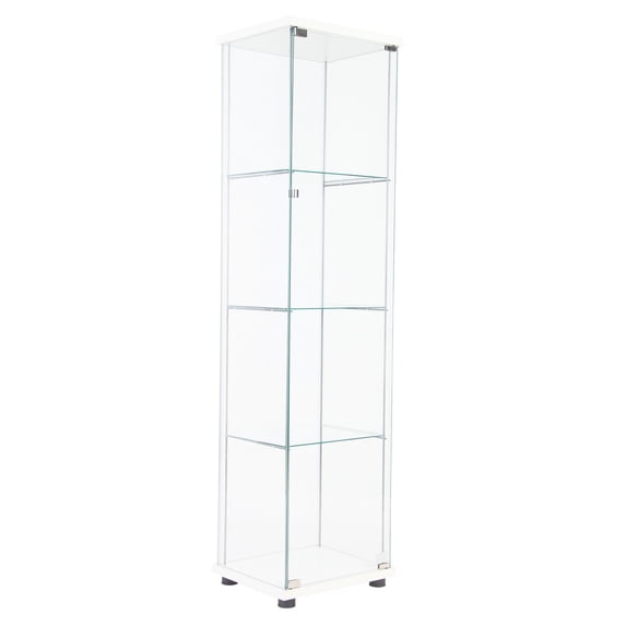 4 - Shelf White Glass One - Door Cabinet / Right for Trophy Display
