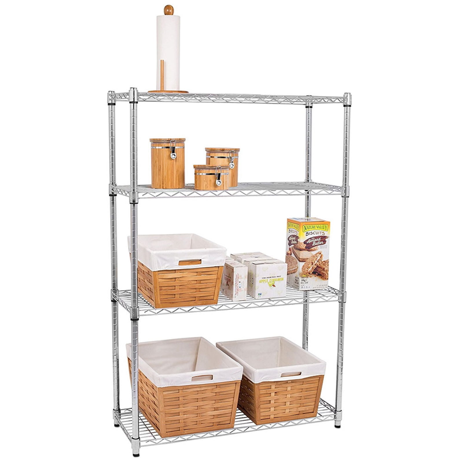 4 Shelf Wire Shelving Unit, NSF Metal Shelf Organizer, Heavy Duty Garage Storage Shelves Height