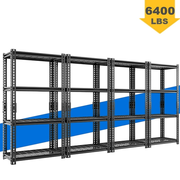 4 Shelves Adjustable Storage Steel Wire Shelves Black, 63" Tall Steel Wire Shelving Unit Heavy Duty Utility Racks for Garage Basement Kitchen Closet Oganization, 6400 lbs Capacity, 4PC