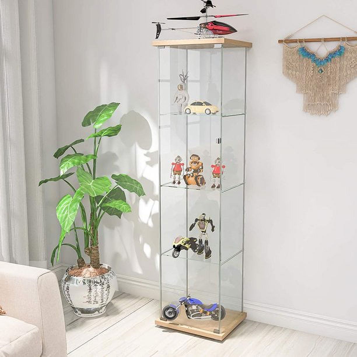 4 Shelves Curio Cabinet Glass Display Case Display Shelves Showcase for Collectibles Cabinet Display Cabinet with Door, 14.5" D x 17" W x 64" H (Natural) - image 1 of 8
