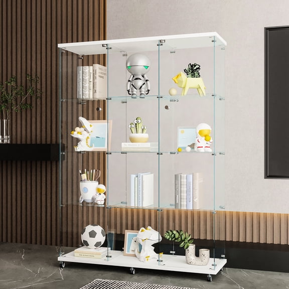 4 Shelves, Transparent Frameless - Clearly View Displayed Items - Multiple Room Use - Add Highlights to Your Room