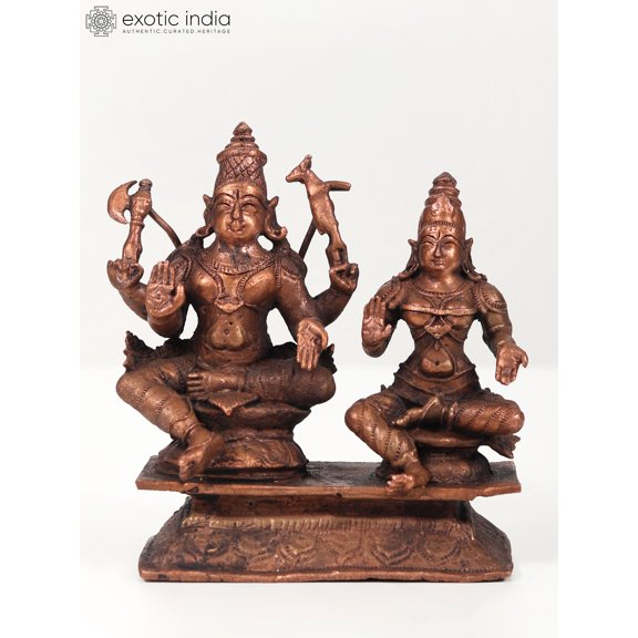 4" Shiva Parvati Copper Statue Seated Together