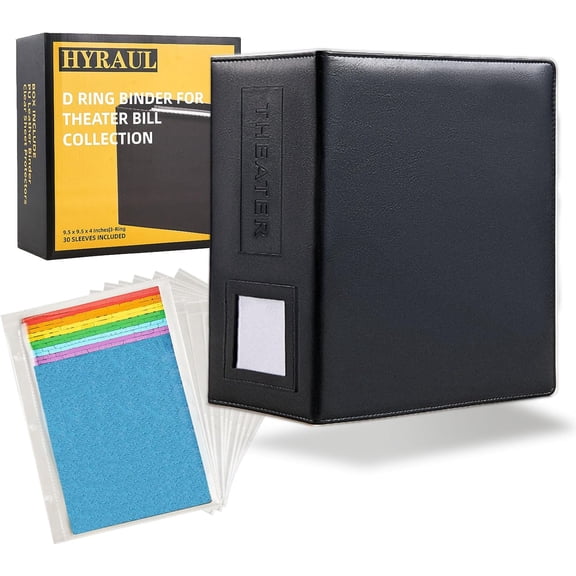 4 Show-Bill Binder Includes 30 Sleeves with Top Flap, D Ring Orizer for Broadway and Theater Gift, PU Leather Laber Holder