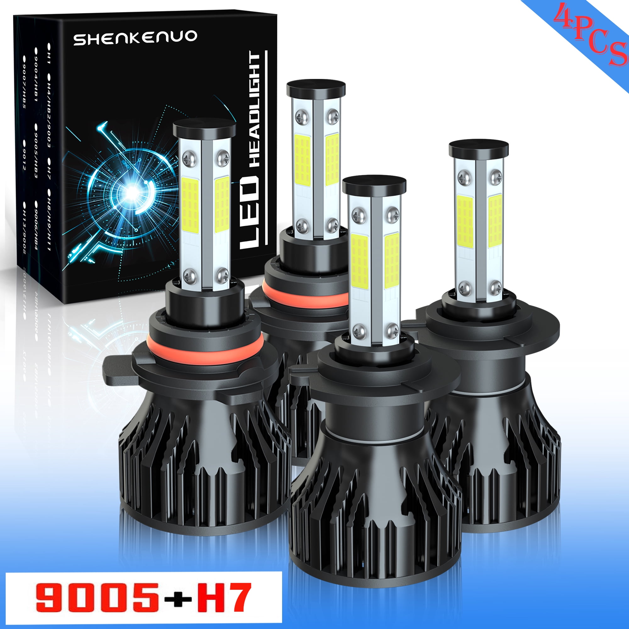 H7 LED Headlight Kit For 2007-2008 Hyundai Santa Fe - 4 Bulbs (High & Low Beam), 6000K White