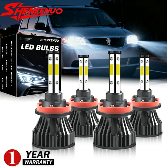 4-Side H9 H11 High/Low Beam Headlights for Pontiac Montana 2005-2009 6000K White,4pc