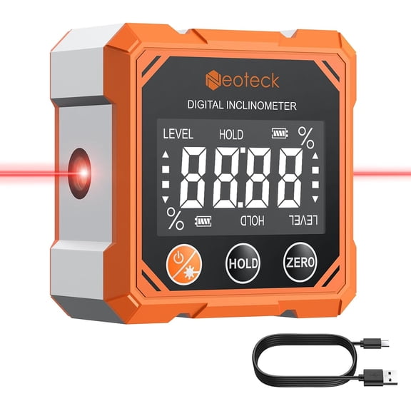 4-Side Magnetic Digital Angle Finder with Laser (Class 2,<1mW Output) 4x90Angle Finder Tool Rechargeable Digital Angle Gauge with Backlight Screen Digital Laser Level for Hanging Construction
