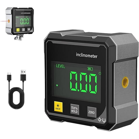4-Side Magnetic Digital Angle Gauge, Cube Inclinometer with Backlight, USB Rechargeable Protractor Tool for Woodworking, Table Saw, Construction, DIY and Hanging Projects(1 Pc)