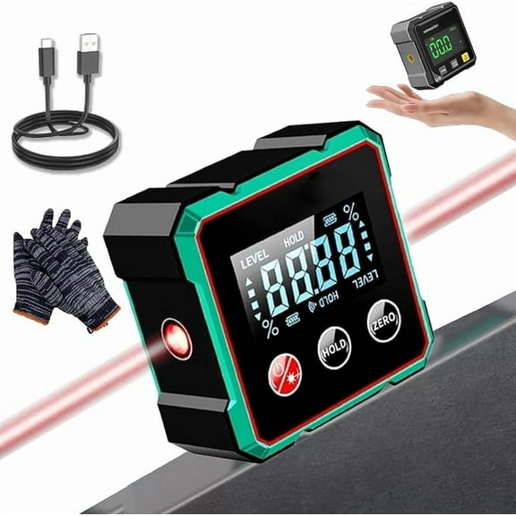 4-Side Magnetic Digital Angle Gauge with Laser, Digital Angle Finder Magnetic, Cube Inclinometer with Backlight, Table Saw Miter Protractor, Woodworking Measuring Tool (Black)