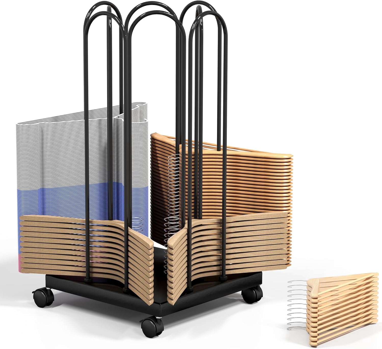 4 Side Storage Hanger Stacker Cart, Hanger Organizer Stacker with 4 ...