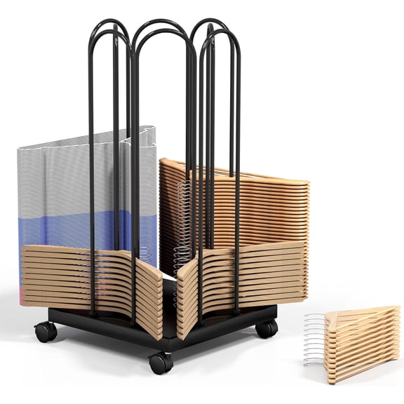 4 Side Storage Hanger Stacker Cart, Hanger Organizer Stacker with 4 Wheels, Clothes Hangers Storage Rack, 4 in 1 Rack Stand for Laundry Room, Shopping Mall, Specialty Store