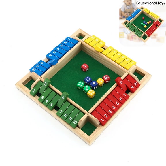 4 Sided Flip Board Game Wooden Number Dice Game Kids Family Interactive Tabletop Board Game coloful One Size