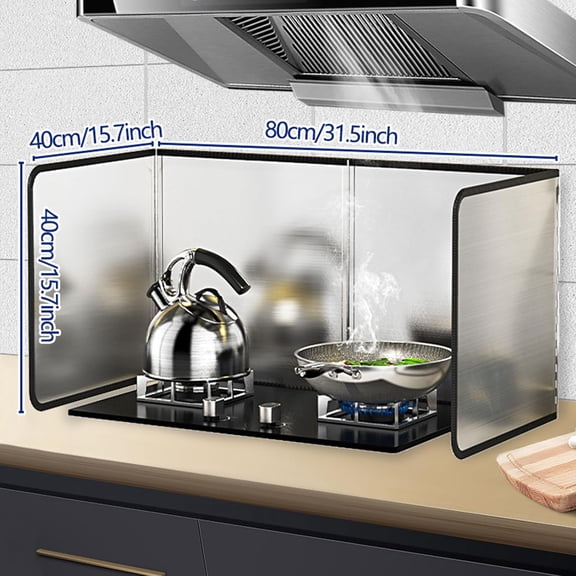 4 Sided Grease Splatter Guard Foldable Splatter Guard for Stove Stainless Steel Oil Splatter Screens Backsplash for Wall Gas Range Frying Pan Camping(Size:15.7×31.5×15.7inches)
