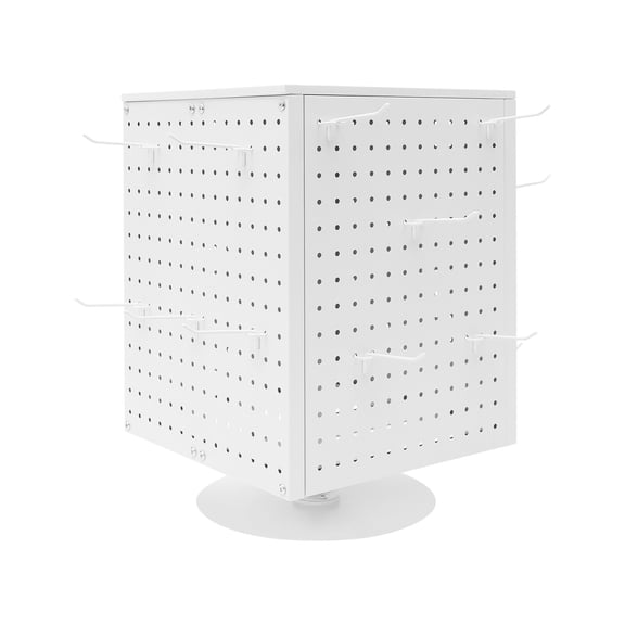 4-Sided Rotating Pegboard Display Stand, Metal Spinning Retail Rack with 20 Hooks for Jewelry & Accessories