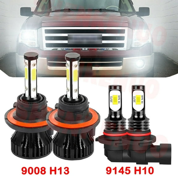 4-Sides H13 9008 High&Low Beam for Ford Lobo 2004 2005 2006 2007 2008 LED Headlights 9145 Fog Lights 4pcs