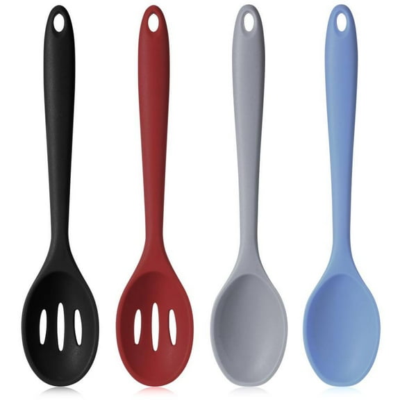 4 Silicone Cooking Spoons,Serving Nonstick HeatResistant Slotte Spoon 20.5x4.4cm