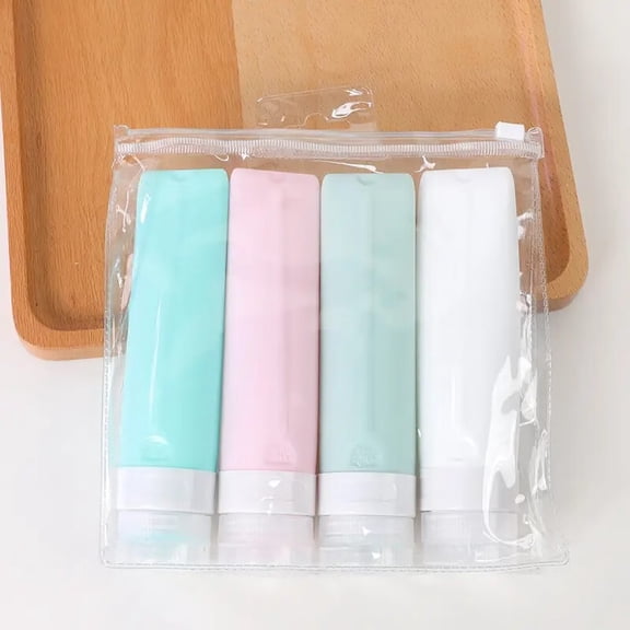 4 Silicone Travel Bottles, Portable Squeeze Soft Lotion Containers, Refillable Shower Gel and Shampoo Cosmetic Bottles, Leak-proof Empty Tubes for Toiletries and Cosmetics