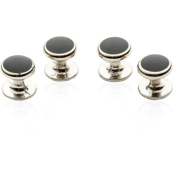 4 Silver Black Shirt Studs