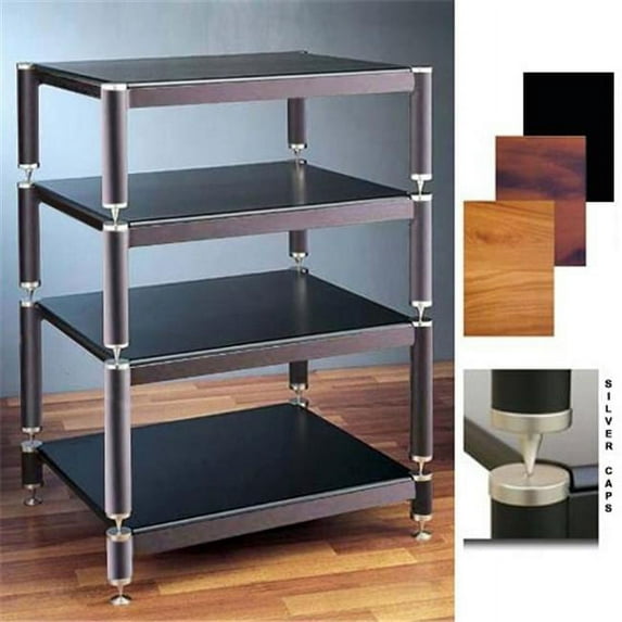4 Silver Capspike Silver Poles 4 Black Shelves 13, 9, 7 in. Stand