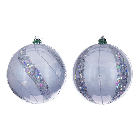 4" Silver Pearl Sequin Ball Orn 6/Asst