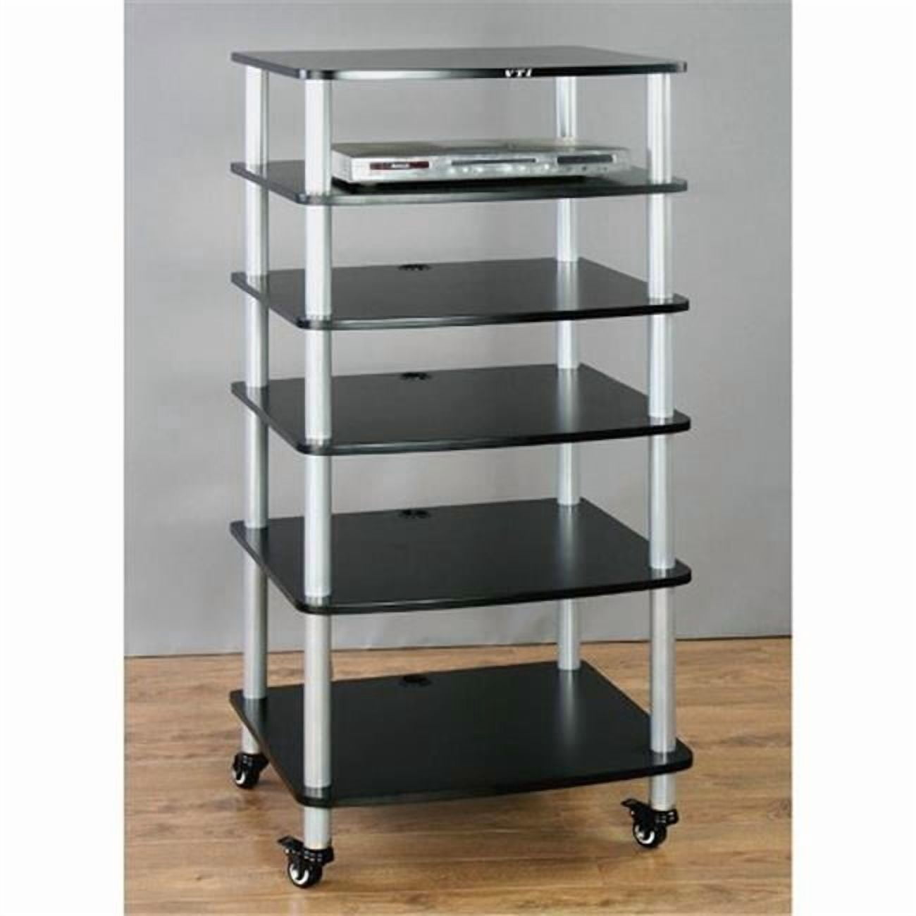 Castors Av Rack 4 Silver Poles 6 Black Shelves With Caster AV Stand - Walmart.com