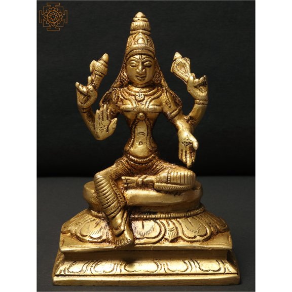 4" Sitting Goddess Parvati Brass Statue