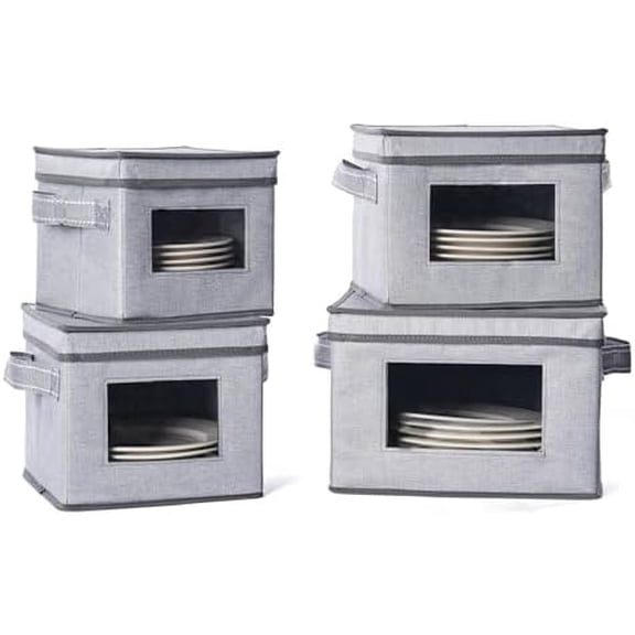 4 Size China Storage Containers for Dishes Plate Hard Shell, Christmas Holiday Ornament Storage Organizer, Moving Box for Packing Dinnerware Glasswear (4 Sizes Bundle, Holds 48 Plates)