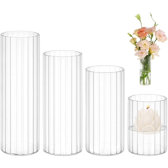 4 Size Glass Cylinder Vases 3.5/5.5/6.7/7.8 Inch Clear Flower Vase for Centerpieces Glass Containers for Pillar Candle Floating Candle Restaurants Hotels Home Decor