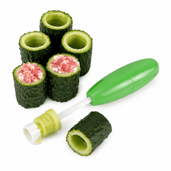 4-Size Hollow-Out Veggie Drill, Vegetable Corer Tool | 4 sizes hollow out peppers, tomatoes, eggplant, apples and onions for stuffing, seed removal and spiral veggie cuts