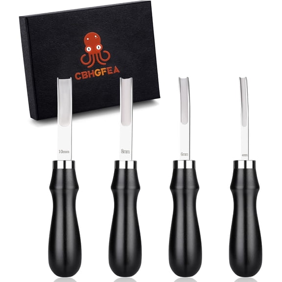 4 Size Leather Edge Skiving Bevelers Tool Set, French Beveler, Wide Mouth Skiving Knife with Wooden Handle, Leather Edge Trimmer for Leather Thinning Cutting Craft(4mm 6mm 8mm 10mm)
