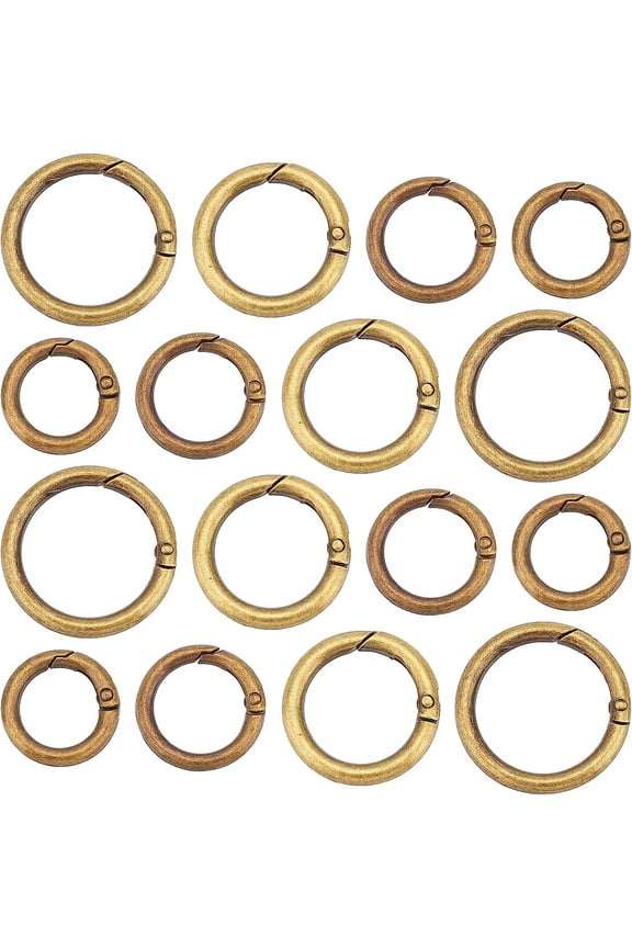 4 Sizes 16PCS Zinc Alloy Spring O Ring Round Carabiner Snap Clip Keychain Rings Bulk Metal Hook Keychain Keyring Buckle Key Chain Jump Holder for Bag Purse Craft DIY diy