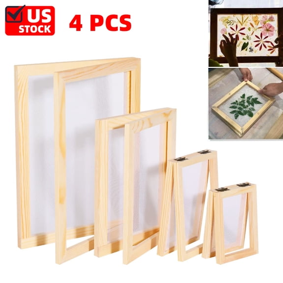 4 Sizes 2 in 1 Wooden Paper Making Screen, Paper Making Mould, Wooden Paper Making Frame for DIY Paper Crafts (A4, A5, A6 & A7)