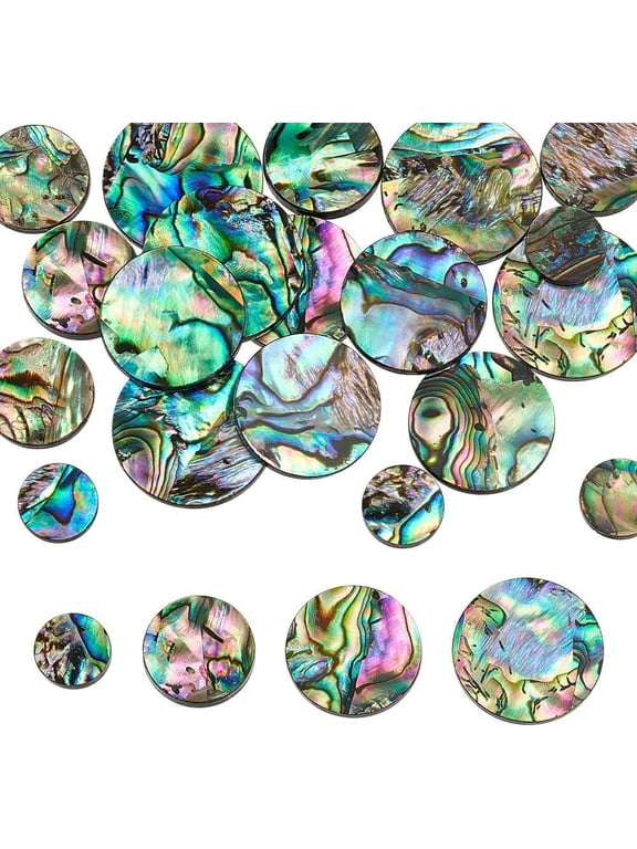 4 Sizes Abalone Shell Cabochons 20Pcs 10/14/18/20mm Natural Abalone Flat Round Loose Beads No Hole Coin Colorful Paua Stone Shell Cabochons for DIY Crafting Bracelet Necklace Making