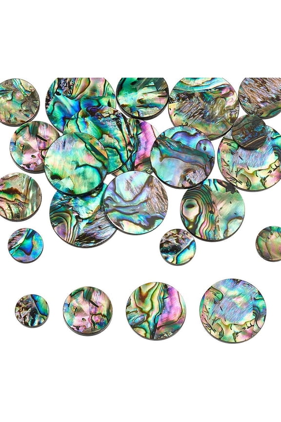 4 Sizes Abalone Shell Cabochons 20Pcs 10/14/18/20mm Natural Abalone Flat Round Loose Beads No Hole Coin Colorful Paua Stone Shell Cabochons for DIY Crafting Bracelet Necklace Making