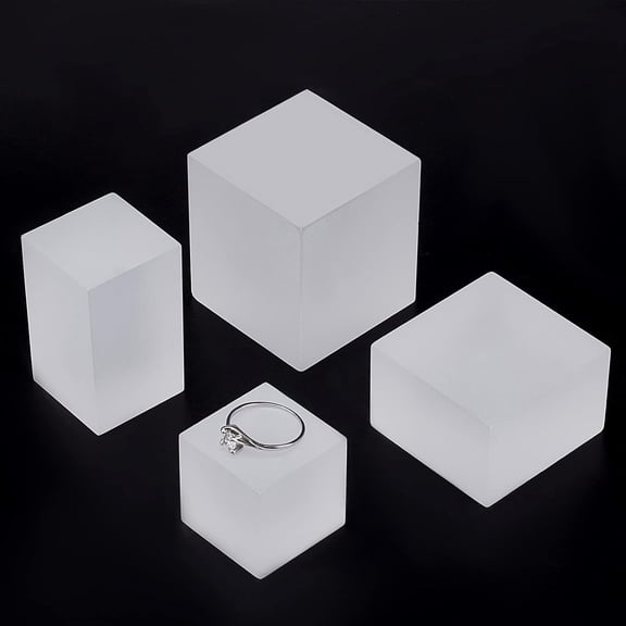 4 Sizes Cube Acrylic Display Block Frosted Display Bases Jewelry Display Stand Small Solid Block Rack Ring Showcase for Displaying Jewelry Gems Rocks Pop Figures Photo Prop Exhibition