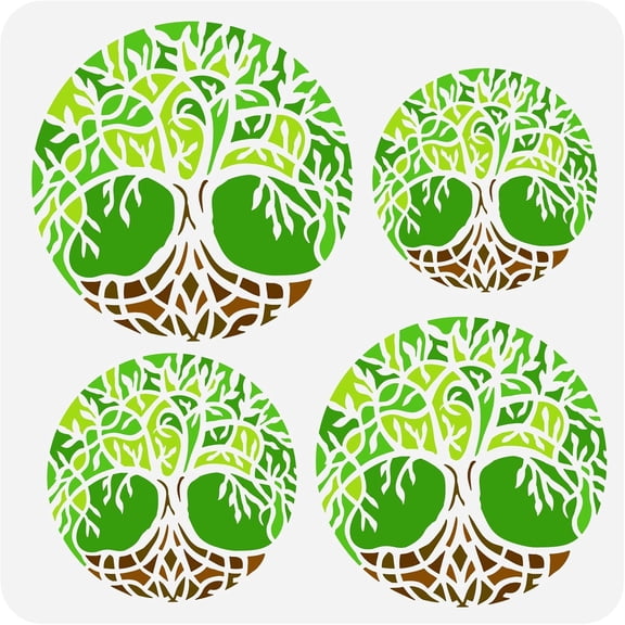 4 Sizes Life Tree Painting Stencil 11.8x11.8inch Reusable Tree of Life Painting Stencil Plant Tree Decoration Stencil DIY Craft