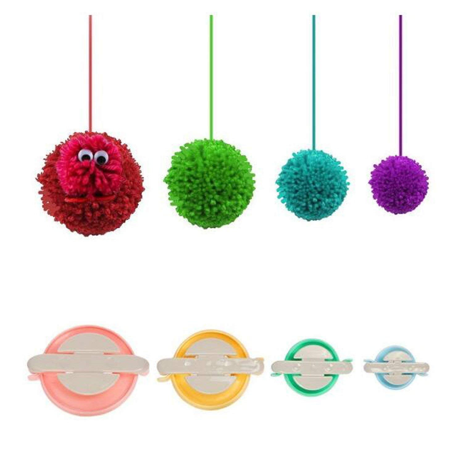 Pompom Maker Kits, Pom pom Knitting Loom Kit Fluff Ball Weaver Needle Craft  DIY Knitting Crochet Craft Tool Kit , 4PS Pompom Maker+10PS Knitting