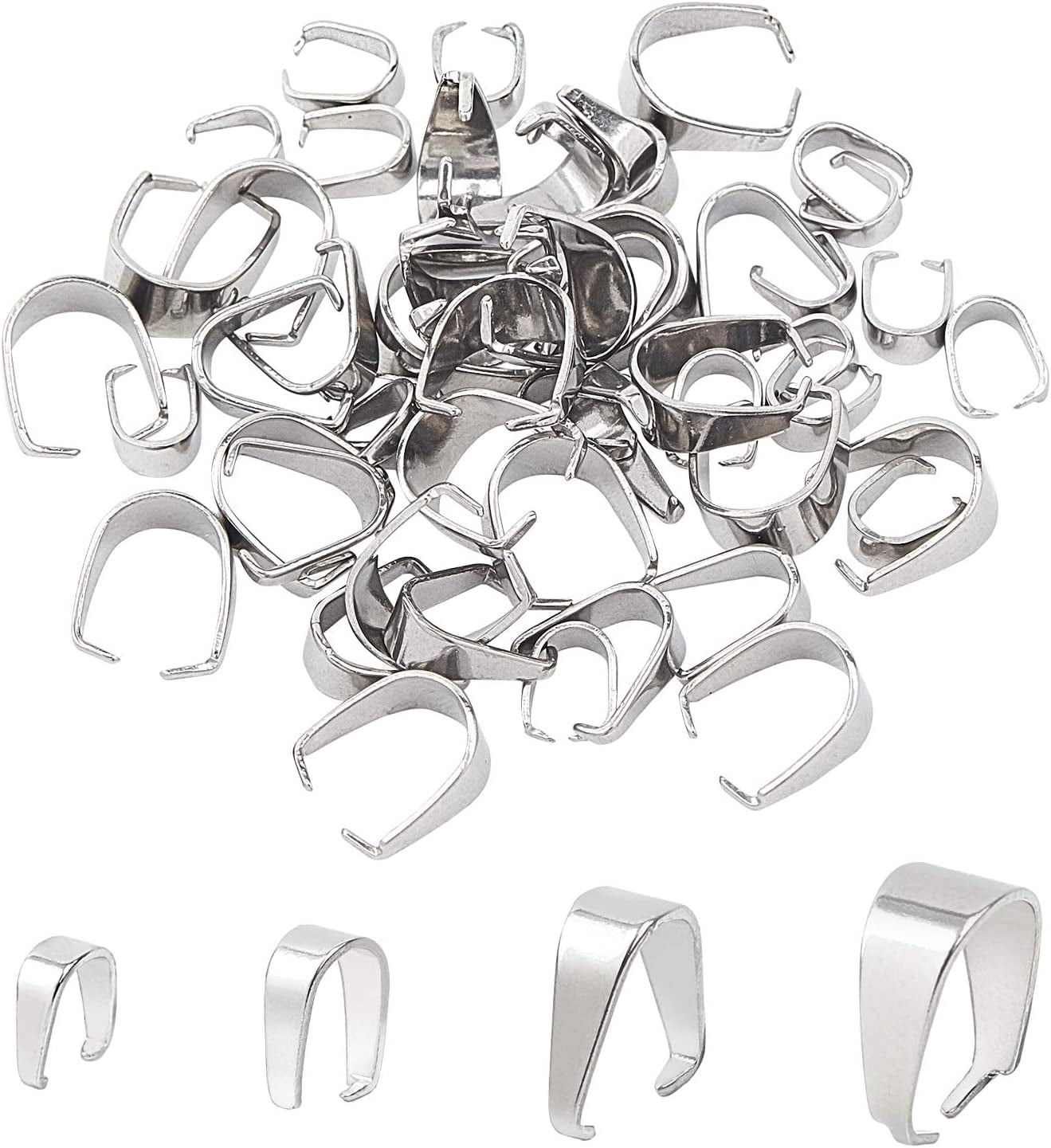 4 Sizes Snap on Bails 240pcs Stainless Steel Pinch Bails Pendant Bails ...