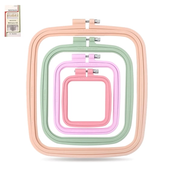 4 Sizes Square Embroidery Hoops, Plastic Cross Stitch Hoops Embroidery Frames for Sewing, Needlework, and Embroidery Projects, Sizes: 3“, 4.3”, 6.5“, 8.7”