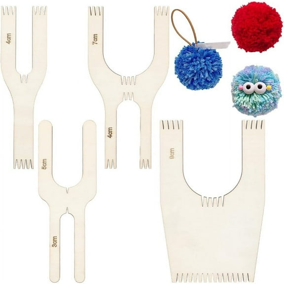 4 Sizes Wooden Pompom Maker (5.5x1.5/1.9/2.7/3.5x0.3Inches) Wool Ball Making Tool Fluff Ball Manual Knitting Tool Simple Plush Ball Maker DIY