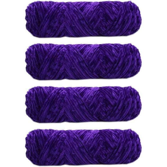 4 Skeins Chenille Yarn, Blanket Yarn for Knitting Chenille Velvet Fancy Yarn for Crochet Weaving DIY Craft Total Length 4×180m (4×190yds, 4×100g)