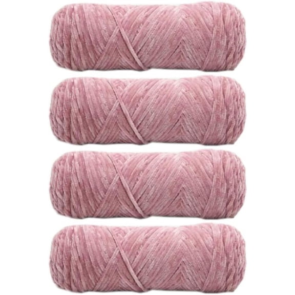 4 Skeins Chenille Yarn, Blanket Yarn for Knitting Chenille Velvet Fancy Yarn for Crochet Weaving DIY Craft Total Length 4×180m (4×190yds, 4×100g)