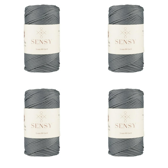 4 Skeins of Sensy Premium 3mm 131 Yards Polyester Rope 100% Polypropylene Cord Macrame Cord 3mm Crochet Bag Cord Macrame Rope Crochet Thread Gift for Knitter (Gray)