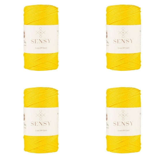 4 Skeins of Sensy Premium 3mm 131 Yards Polyester Rope 100% Polypropylene Cord Macrame Cord 3mm Crochet Bag Cord Macrame Rope Crochet Thread Gift for Knitter (Yellow)