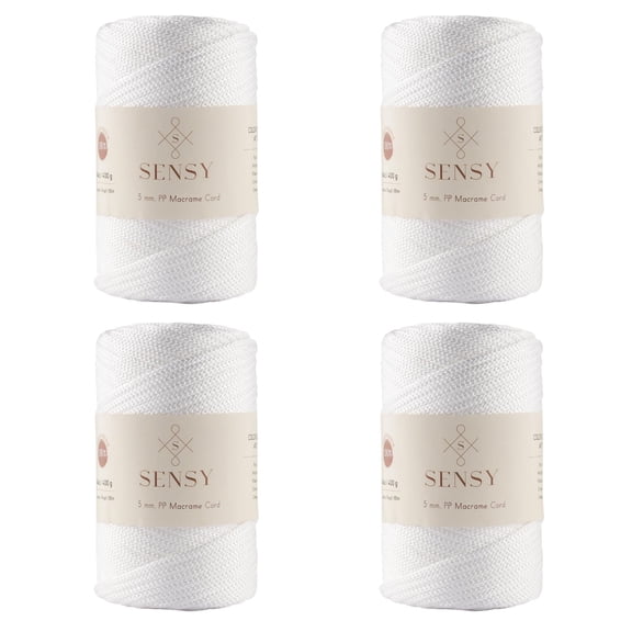 4 Skeins of Sensy Premium 5mm 104 Yards Polyester Rope 100% Polypropylene Cord Macrame Cord 5mm Crochet Bag Cord Macrame Rope Crochet Thread Gift for Knitter (White)
