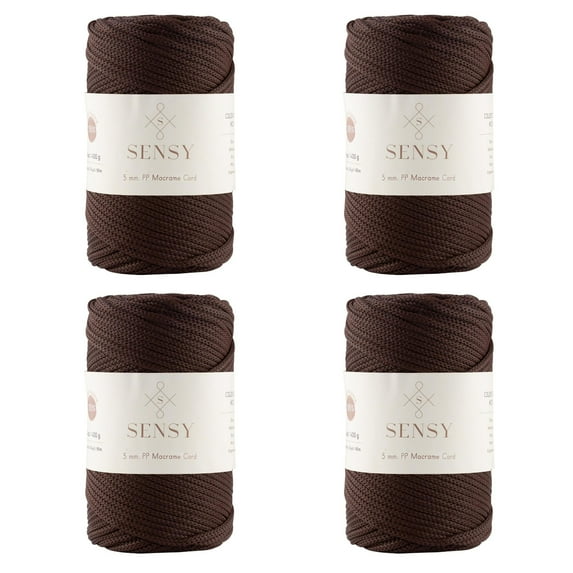 4 Skeins of Sensy Premium 5mm 104 Yards Polyester Rope 100% Polypropylene Cord Macrame Cord 5mm Crochet Bag Cord Macrame Rope Crochet Thread Gift for Knitter (Brown)